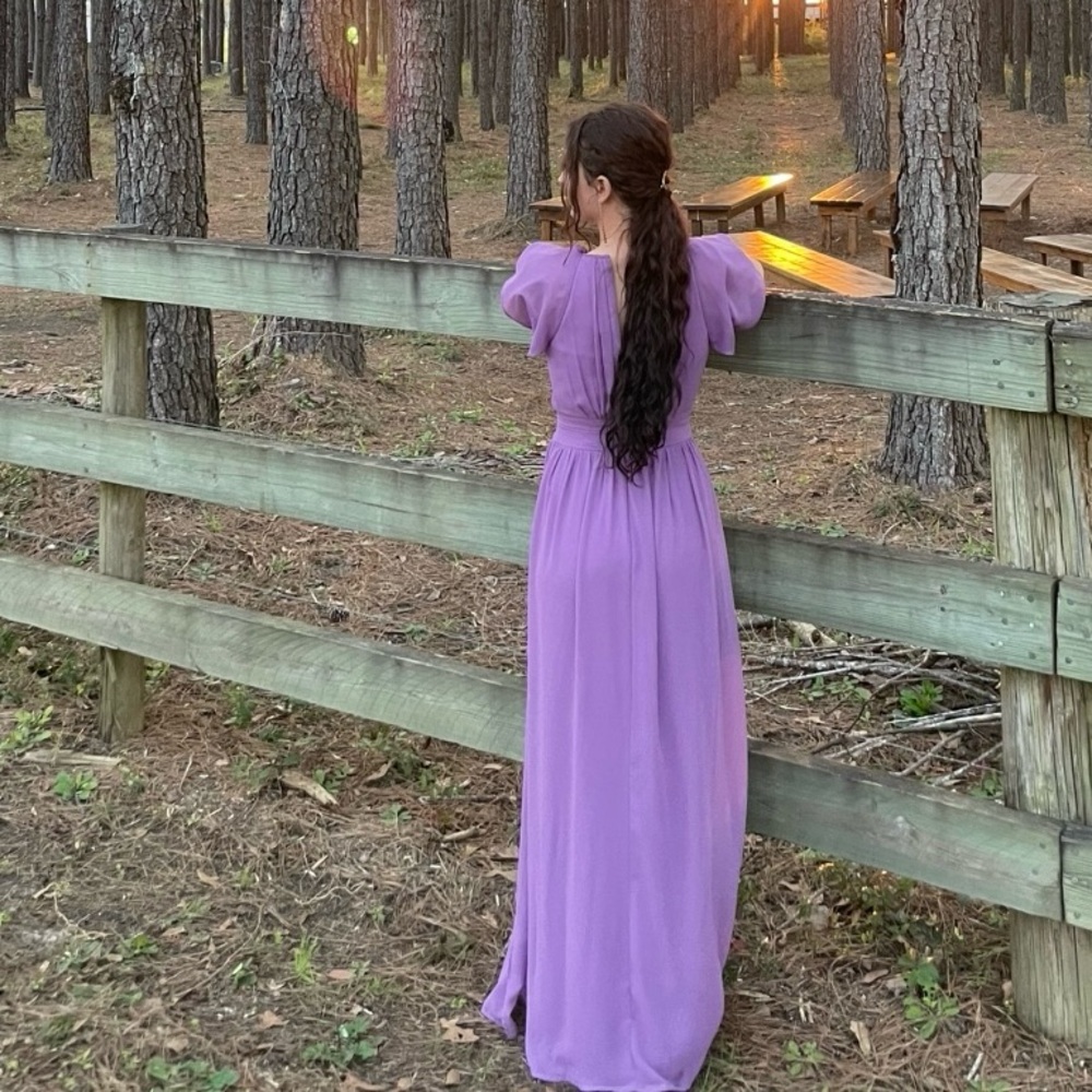 Elegant Puff Sleeve Maxi Dress in Lavender